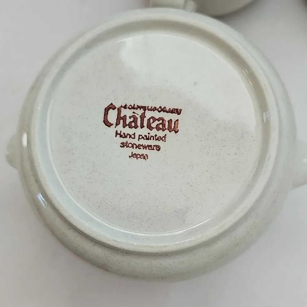 Chateau 1980's Japan Hand Painted Stoneware Kitchen Set w/Navy and Brown Accents